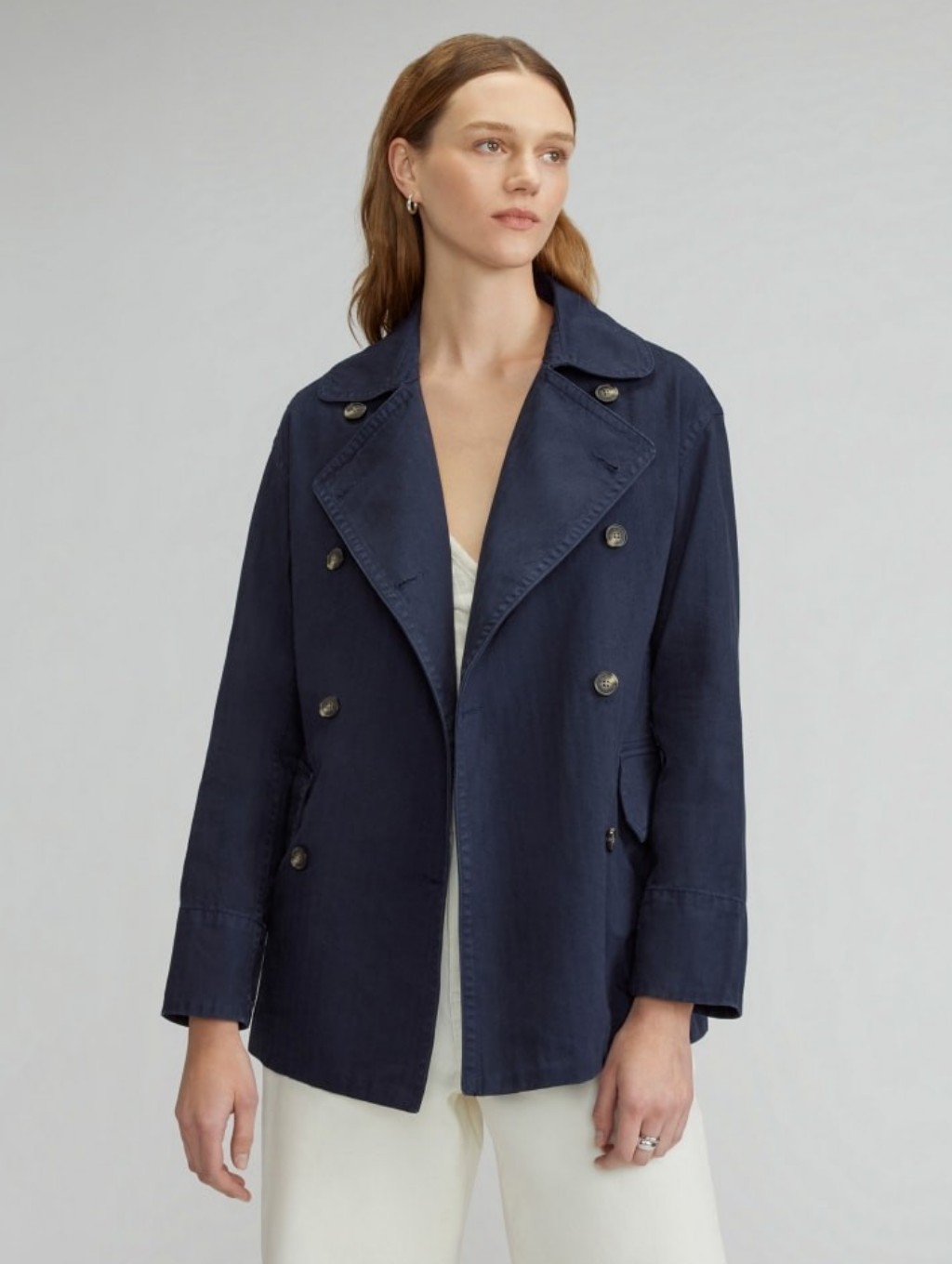 Everlane The Organic Cotton Herringbone Jacket Navy Size Large